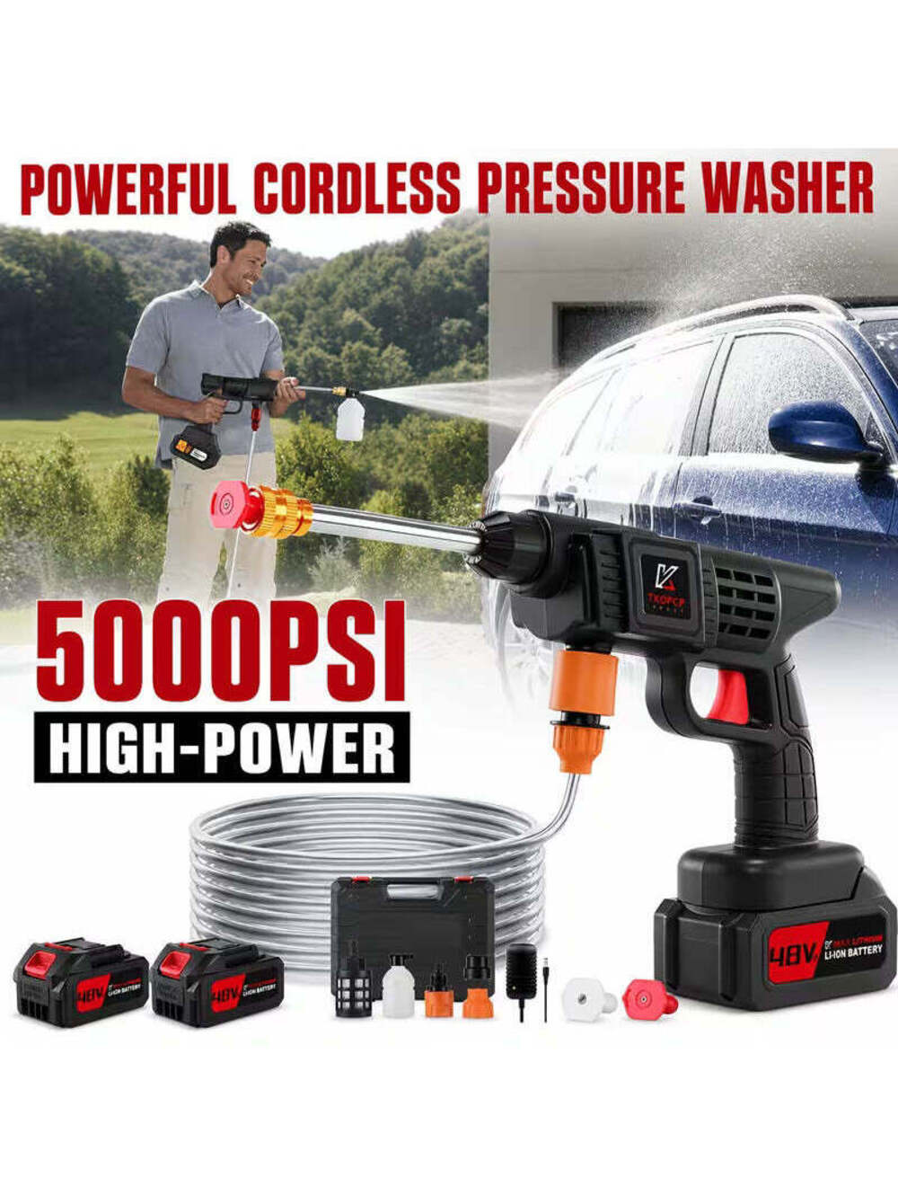 Cordless Electric Pressure Washer with 2 Rechargeable Batteries